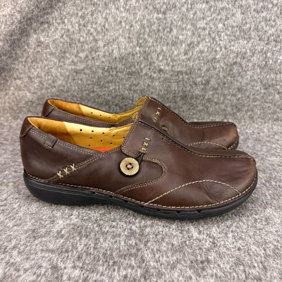 Clarks Shoes - ✅Clarks Un-Structured Brown Leather Loafers Womens 10N Casual Comfort Shoes